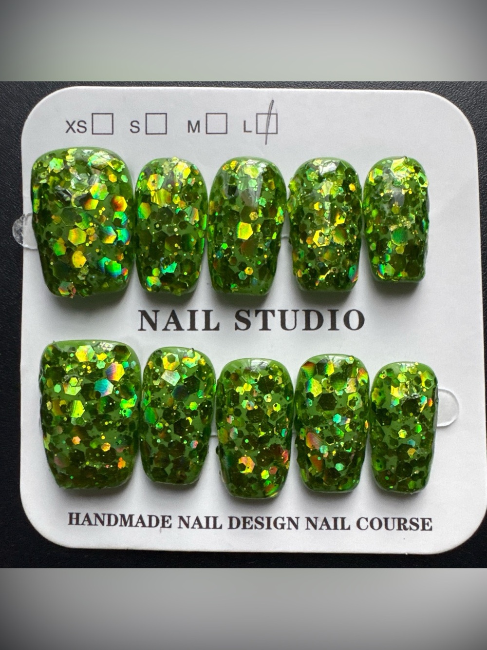 Green Holographic Glitter Press-On Nails
